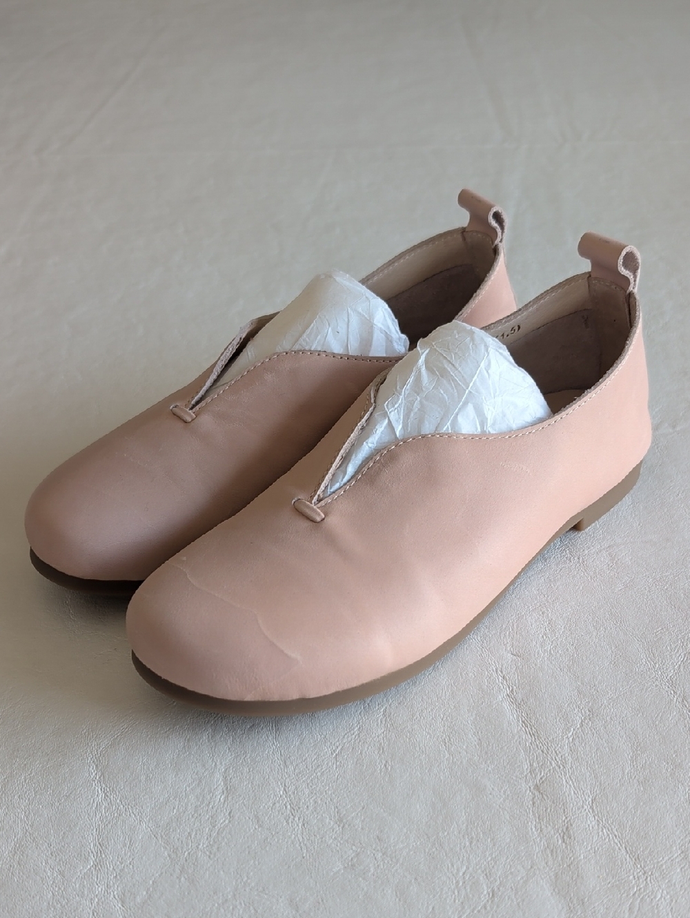 Dwarves Light Pink Leather Slip On Flats In A Women's Small Size 5.5 or 6